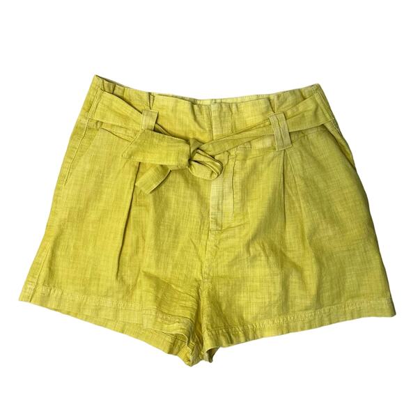 Free People Pants - Free People Yellow Green Paper Bag Tie Front Shorts Size 12